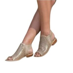 Sofft Nalda Gold Beige  Open Toe Slip On Slingback Leather Mule Sandals SZ 8